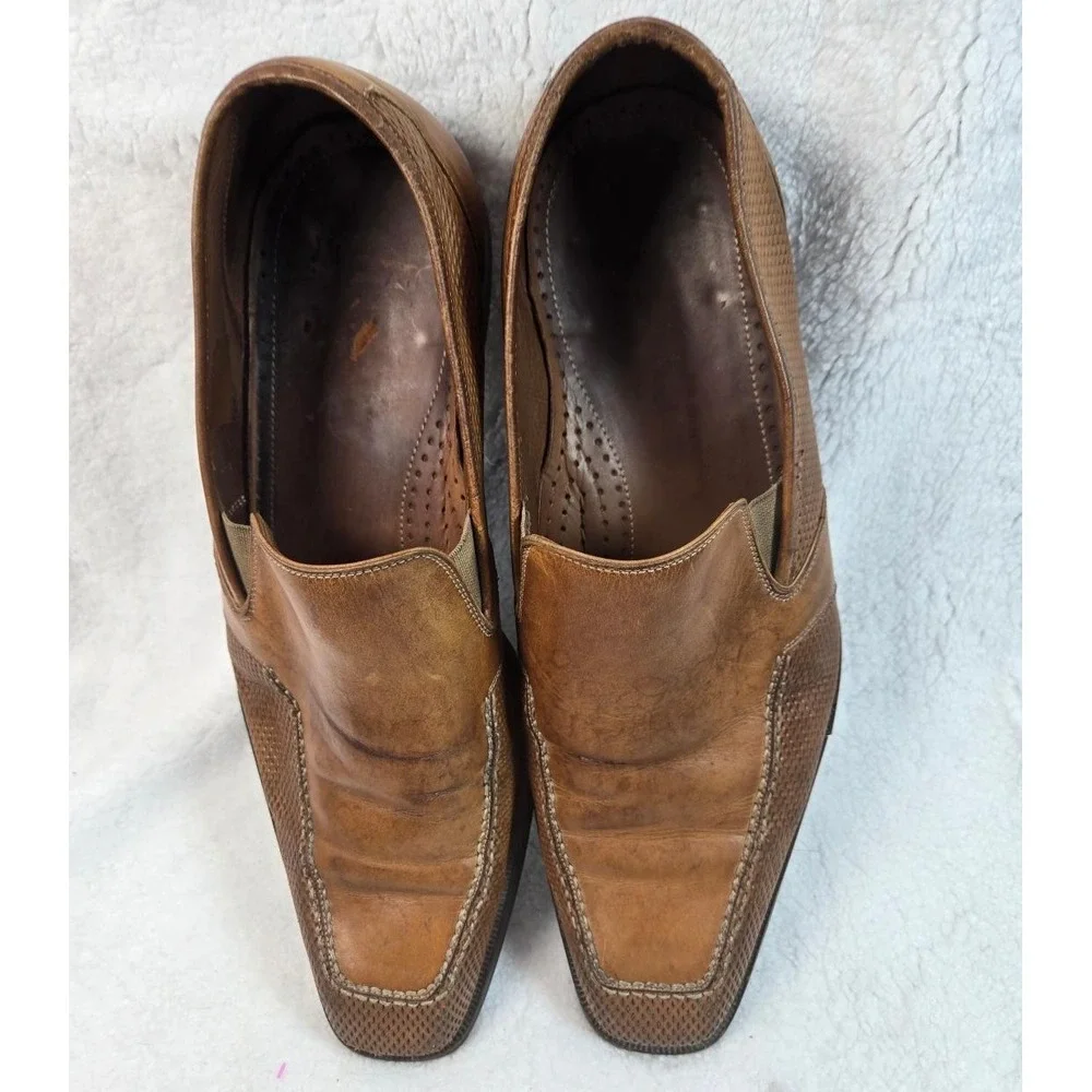 MAGNANNI MEN'S COGNAC PERFORATED‎ LEATHER LOAFER SHOES MADE IN SPAIN 42 US 8.5 M